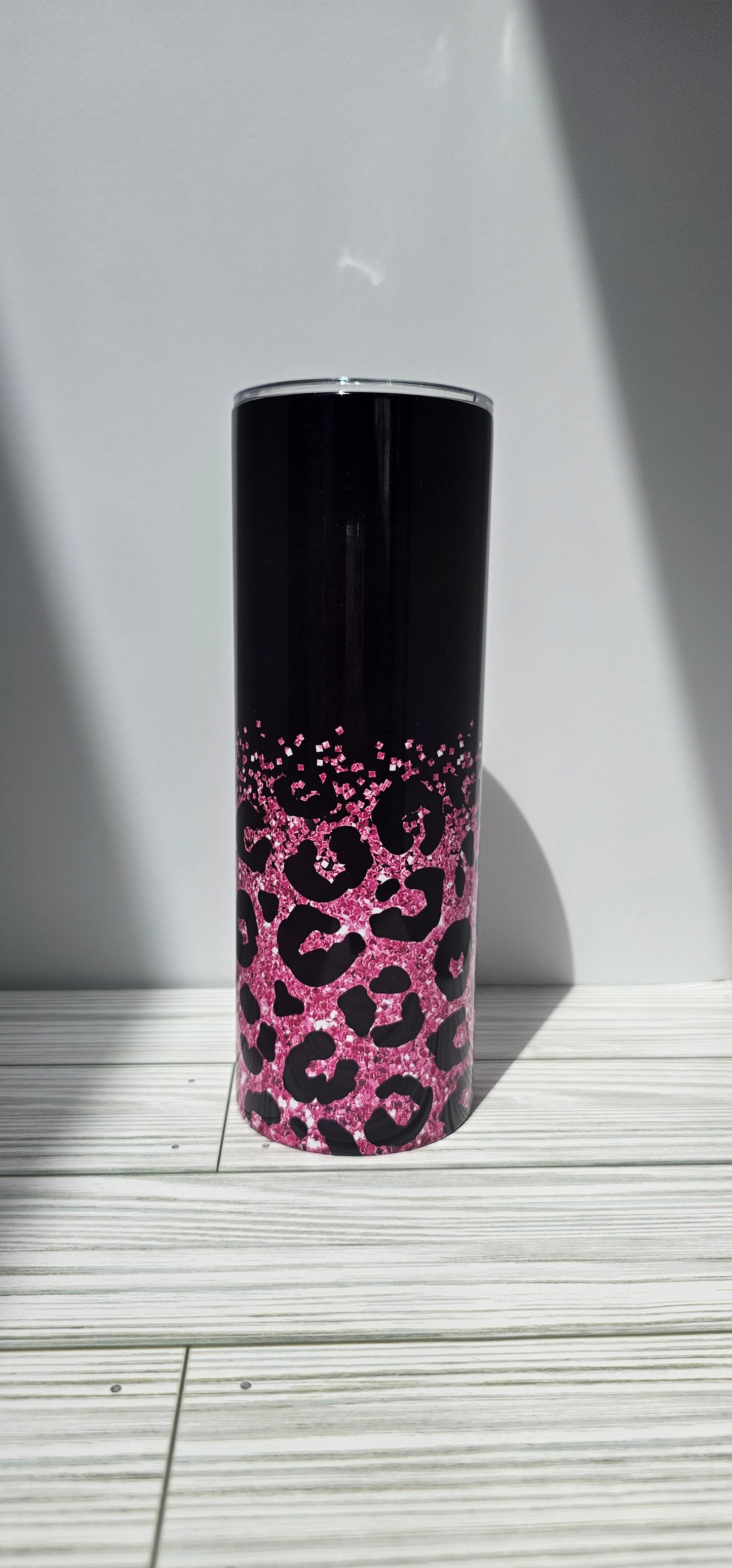 Black with Pink Cheetah Print Glitter-20z Tumbler